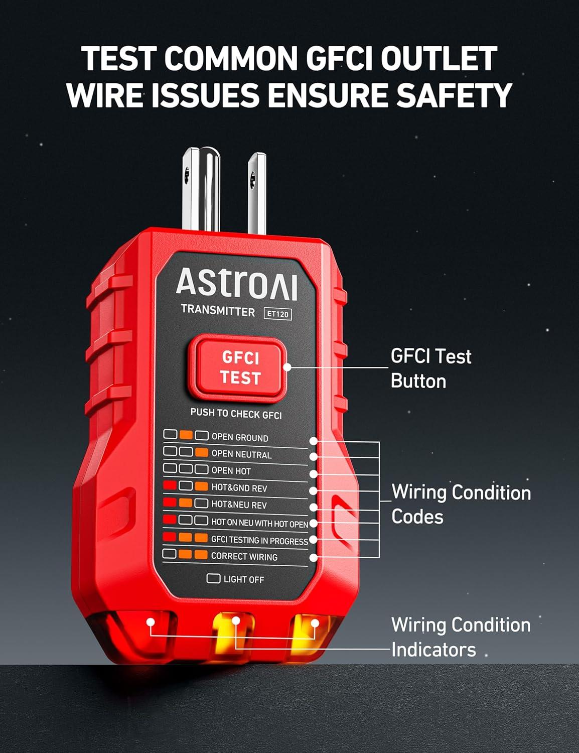 imageAstroAI Circuit Breaker Finder with GFCI Outlet Tester Electrical Tester Tool for HomeWorkshop Circuit Tracing Quickly Locates Breakers with Indicators