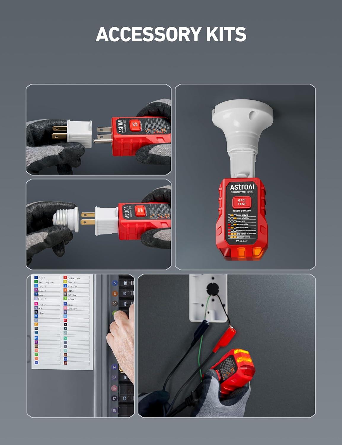 imageAstroAI Circuit Breaker Finder with GFCI Outlet Tester Electrical Tester Tool for HomeWorkshop Circuit Tracing Quickly Locates Breakers with Indicators
