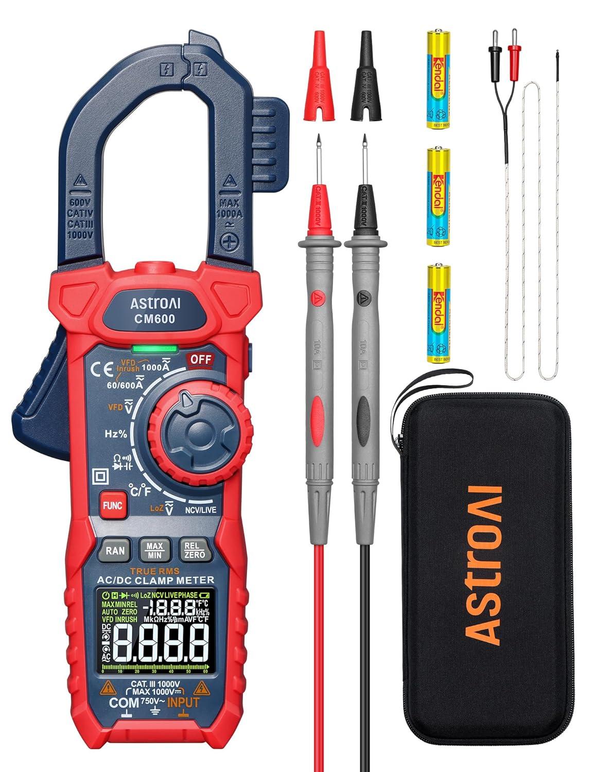 imageAstroAI Digital Clamp Meter Multimeter 2000 Counts Amp Voltage Tester Autoranging with ACDC Voltage AC Current Resistance Capacitance Continuity Live Wire Test NCV BlueBlue