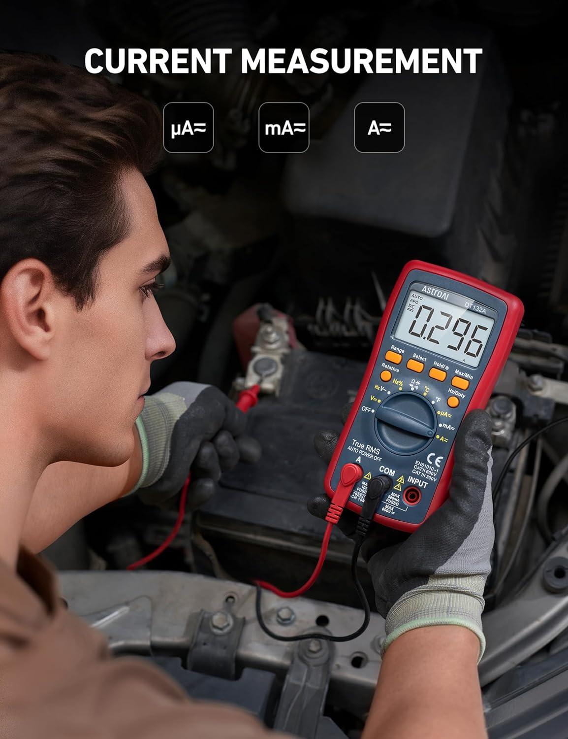 imageAstroAI Digital Multimeter TRMS 4000 Counts Volt Meter Manual and Auto Ranging Measures Voltage Tester Current Resistance Continuity Frequency Tests Diodes Temperature Red