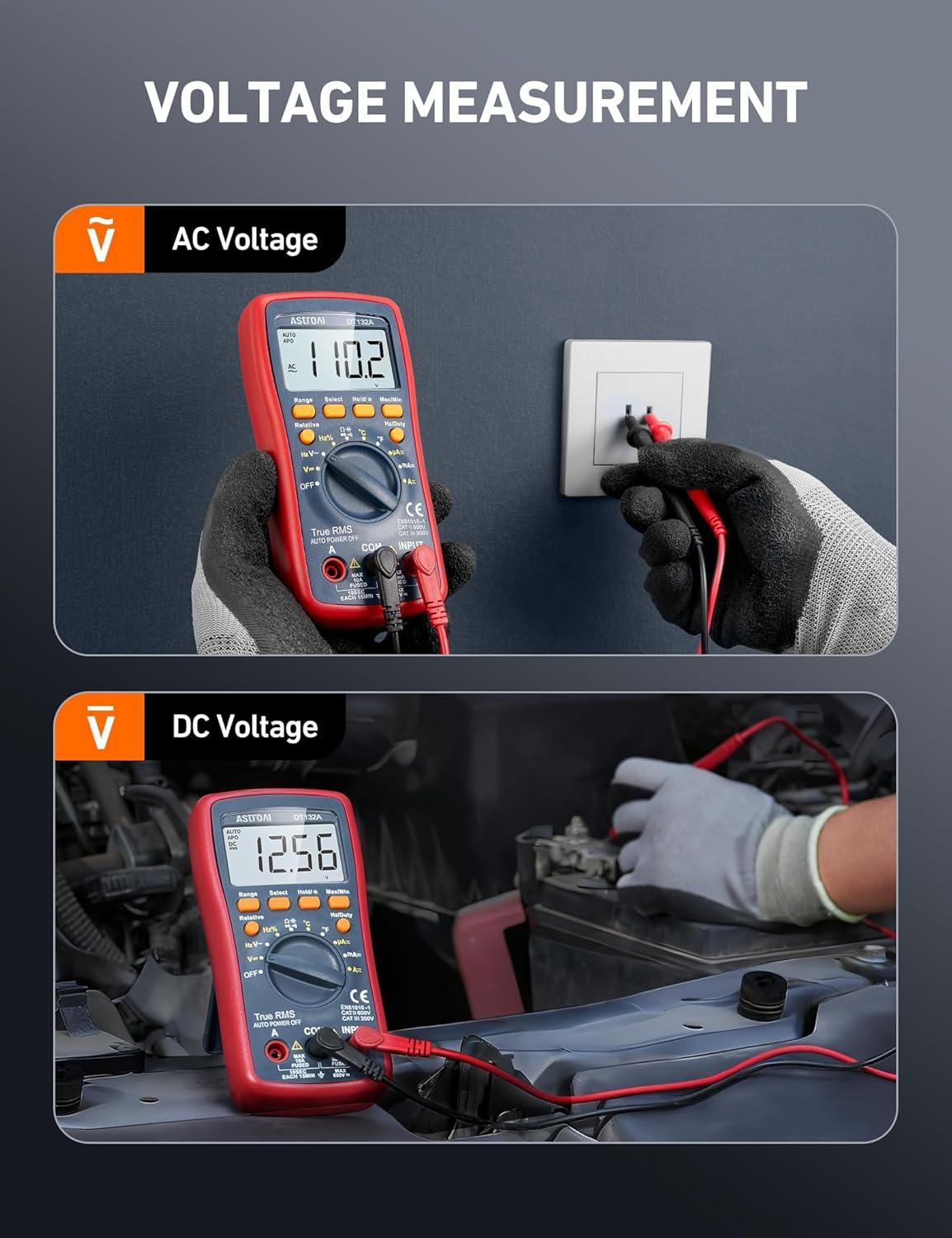 imageAstroAI Digital Multimeter TRMS 4000 Counts Volt Meter Manual and Auto Ranging Measures Voltage Tester Current Resistance Continuity Frequency Tests Diodes Temperature Red