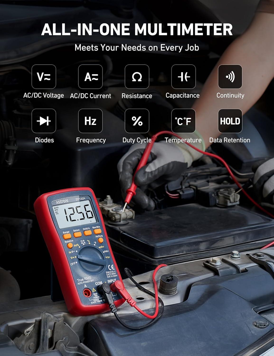 imageAstroAI Digital Multimeter TRMS 4000 Counts Volt Meter Manual and Auto Ranging Measures Voltage Tester Current Resistance Continuity Frequency Tests Diodes Temperature Red