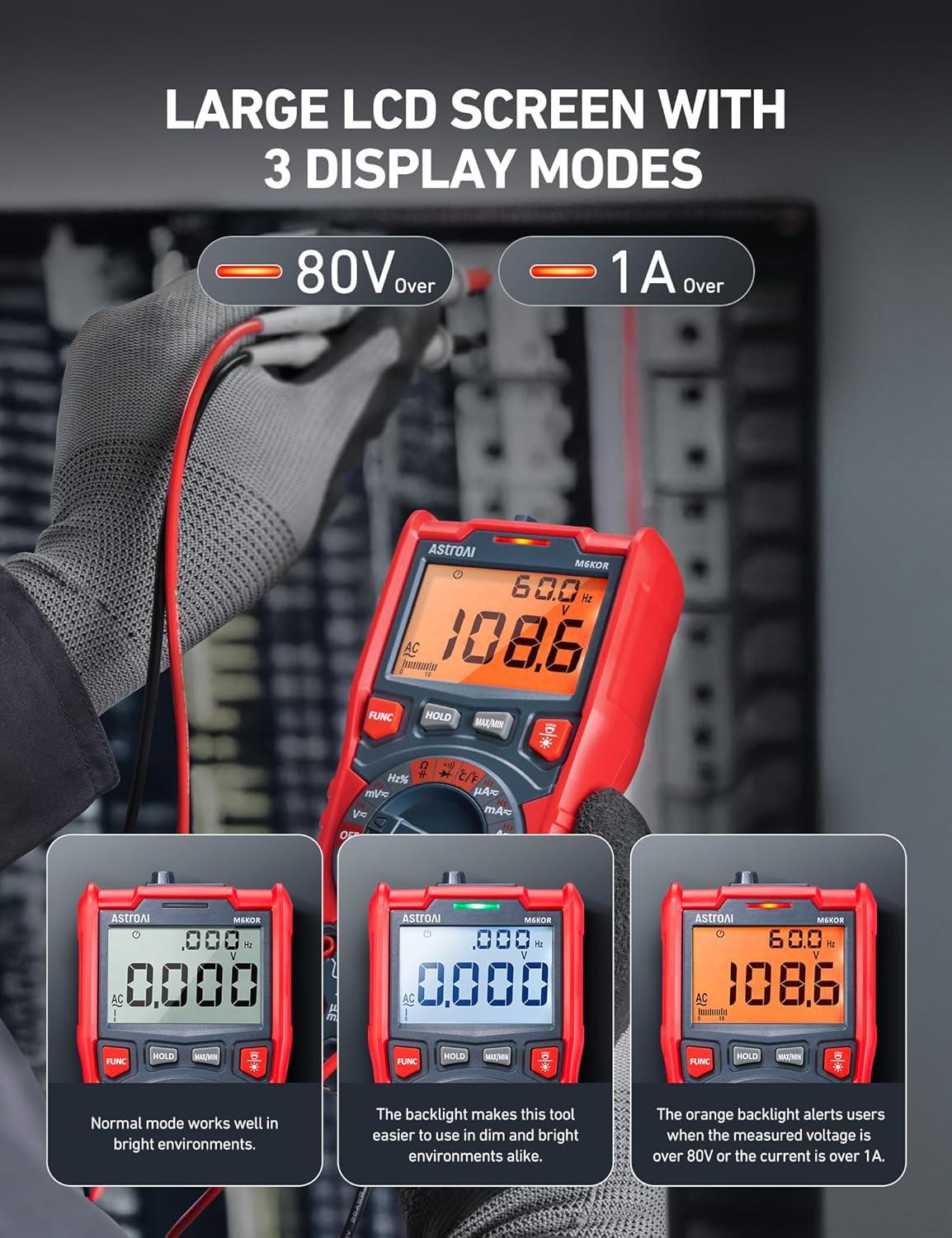 imageAstroAI Digital Multimeter TRMS 6000 Counts AutoRanging Voltage Tester Voltmeter Measuring ACDC Voltage Current Capacitance Resistance Frequency Temperature Continuity Diodes with NCV6000