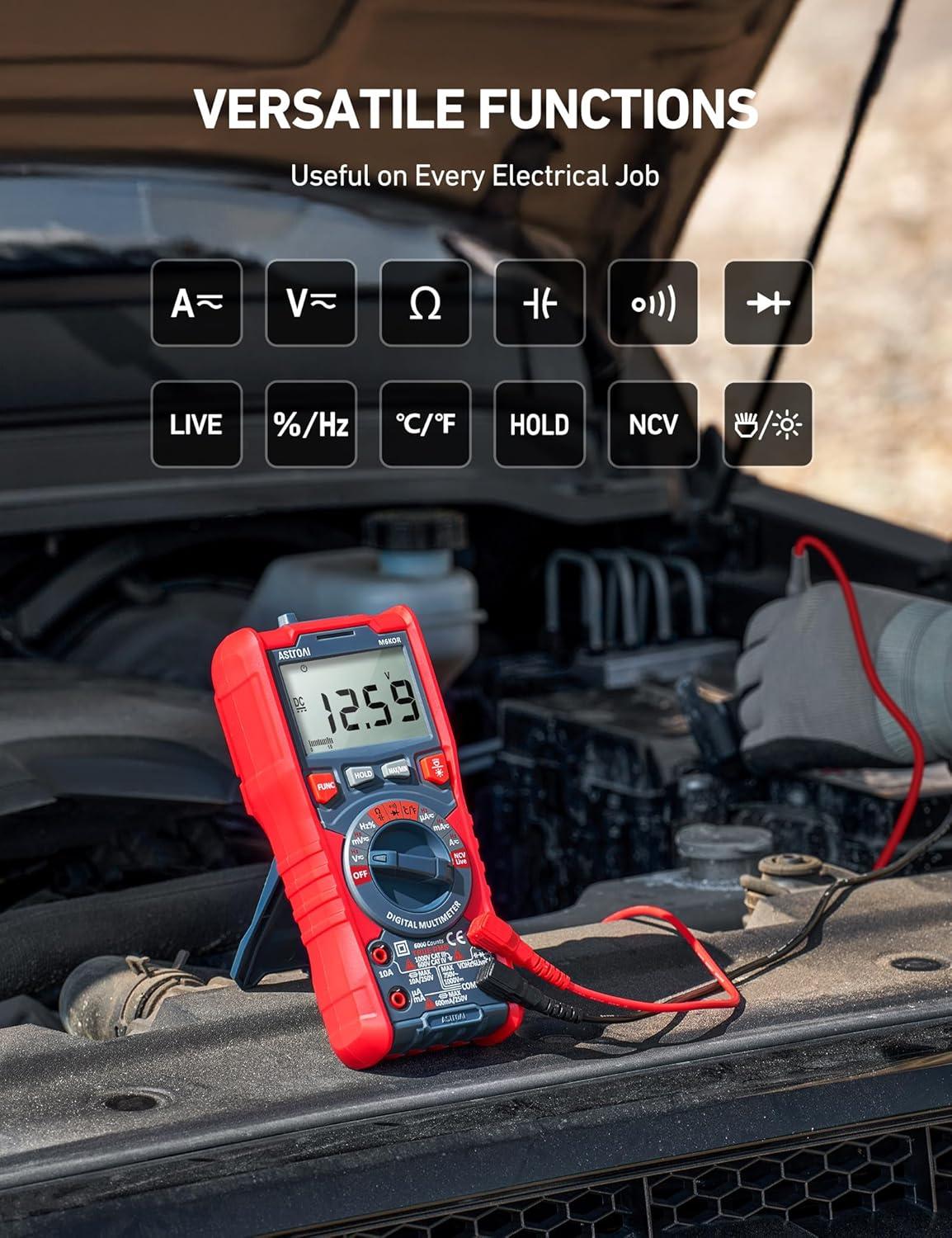 imageAstroAI Digital Multimeter TRMS 6000 Counts AutoRanging Voltage Tester Voltmeter Measuring ACDC Voltage Current Capacitance Resistance Frequency Temperature Continuity Diodes with NCV6000