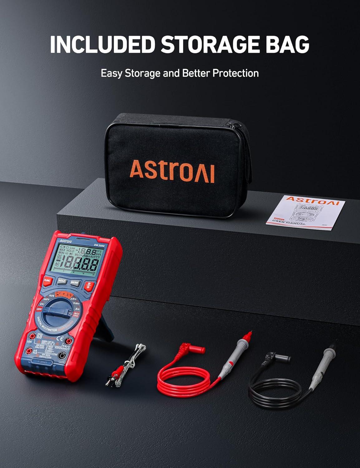 imageAstroAI Digital Multimeter Tester TRMS 20000 Counts with Higher Resolution AutoRanging Voltmeter Accurately Measures Voltage Current Resistance Diodes Continuity DutyCycle Capacitance Temperature