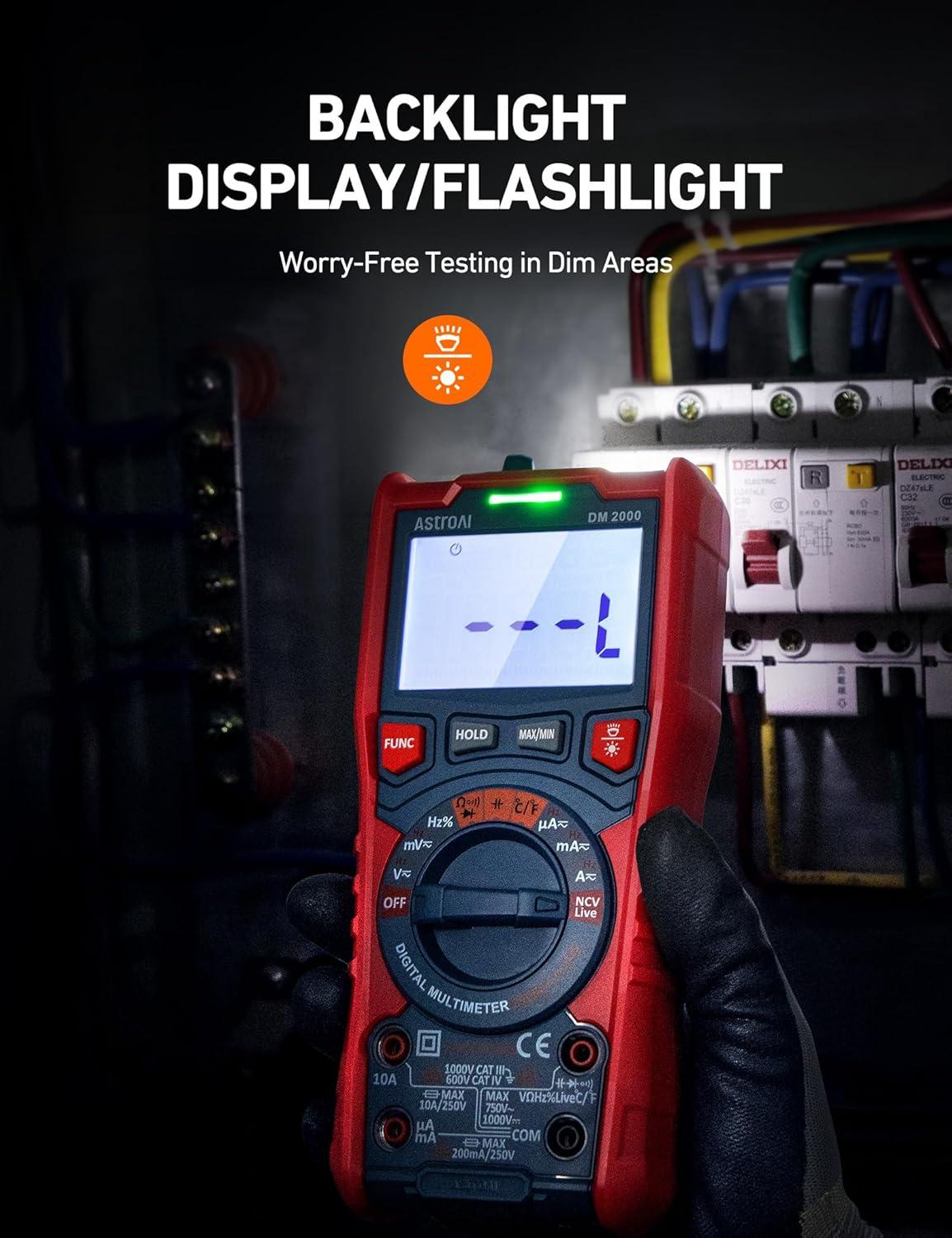imageAstroAI Digital Multimeter Tester TRMS 20000 Counts with Higher Resolution AutoRanging Voltmeter Accurately Measures Voltage Current Resistance Diodes Continuity DutyCycle Capacitance Temperature