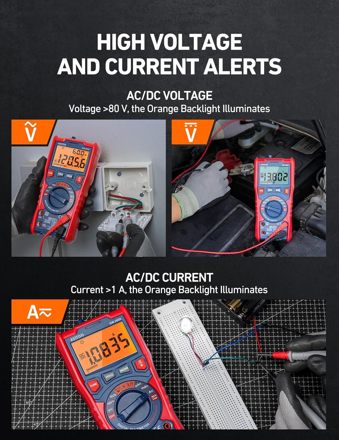 imageAstroAI Digital Multimeter Tester TRMS 20000 Counts with Higher Resolution AutoRanging Voltmeter Accurately Measures Voltage Current Resistance Diodes Continuity DutyCycle Capacitance Temperature