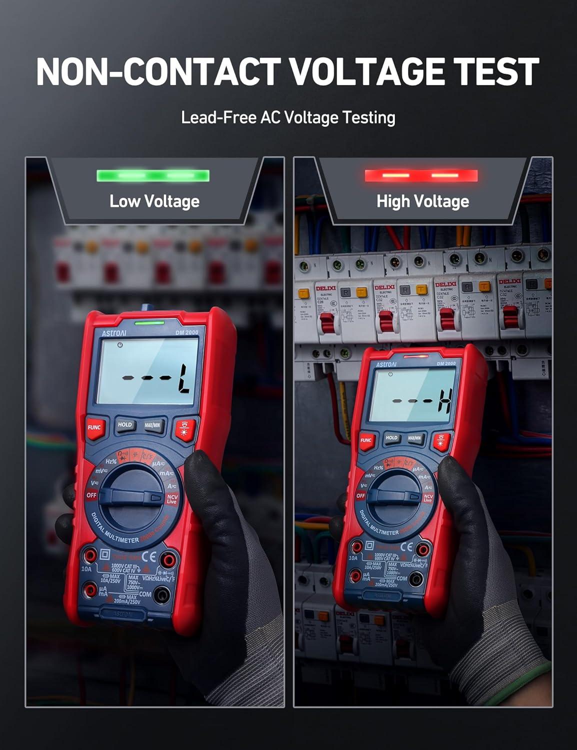 imageAstroAI Digital Multimeter Tester TRMS 20000 Counts with Higher Resolution AutoRanging Voltmeter Accurately Measures Voltage Current Resistance Diodes Continuity DutyCycle Capacitance Temperature