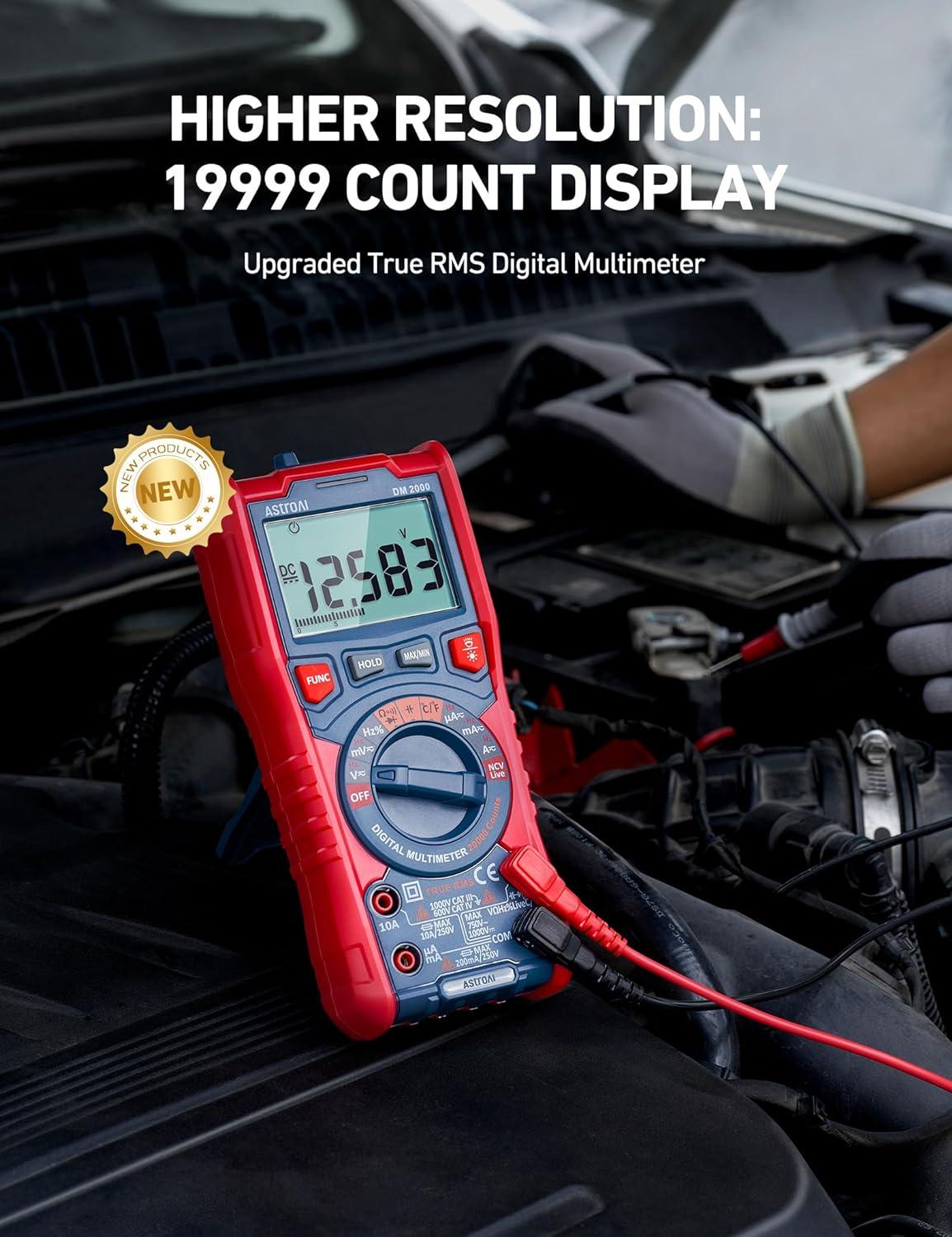 imageAstroAI Digital Multimeter Tester TRMS 20000 Counts with Higher Resolution AutoRanging Voltmeter Accurately Measures Voltage Current Resistance Diodes Continuity DutyCycle Capacitance Temperature