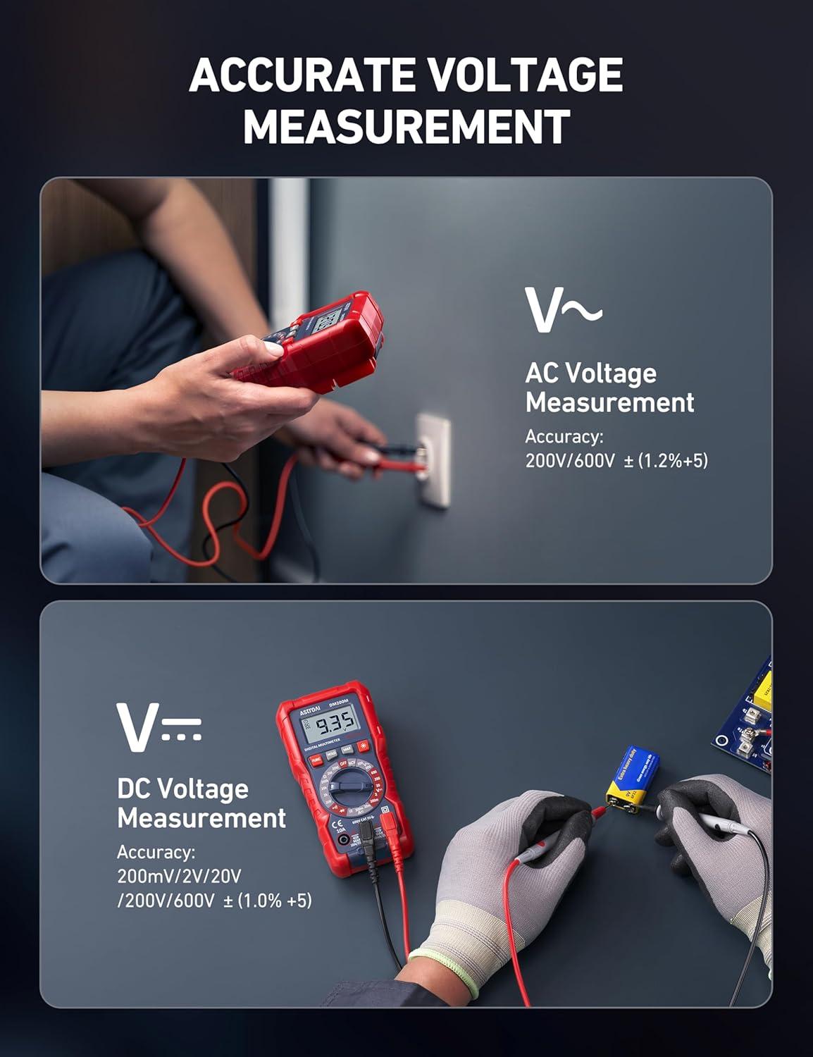 imageAstroAI Digital Multimeter Voltage Tester TRMS 2000 Counts Volt Meter Fast and Accurately Measures ACDC Voltage ampamp Current Resistance Diode Continuity and NCV DM200M