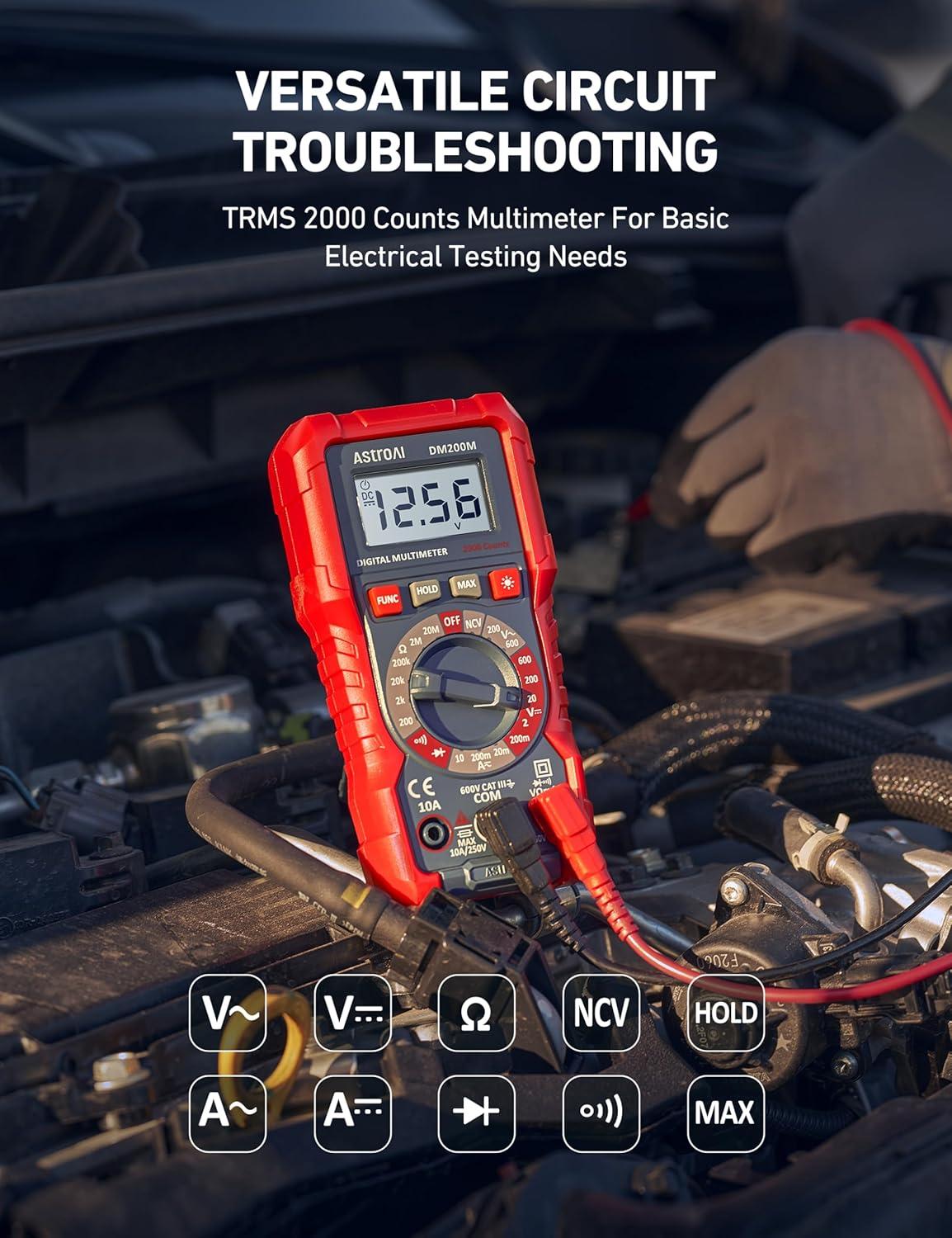 imageAstroAI Digital Multimeter Voltage Tester TRMS 2000 Counts Volt Meter Fast and Accurately Measures ACDC Voltage ampamp Current Resistance Diode Continuity and NCV DM200M