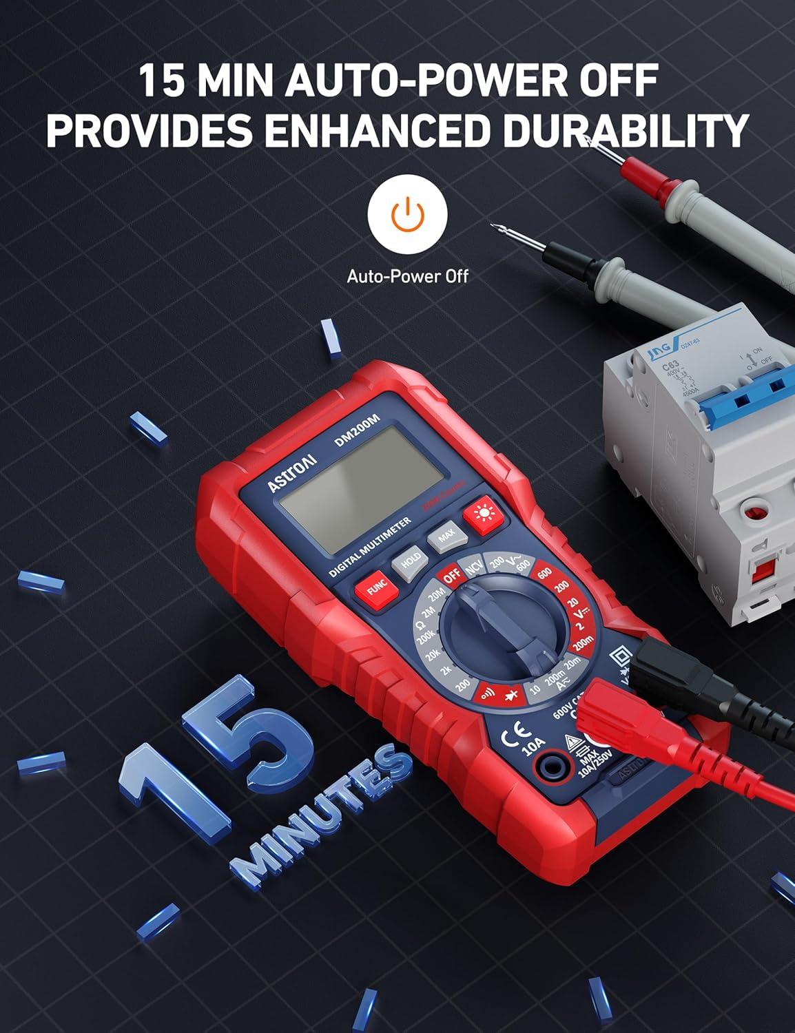 imageAstroAI Digital Multimeter Voltage Tester TRMS 2000 Counts Volt Meter Fast and Accurately Measures ACDC Voltage ampamp Current Resistance Diode Continuity and NCV DM200M