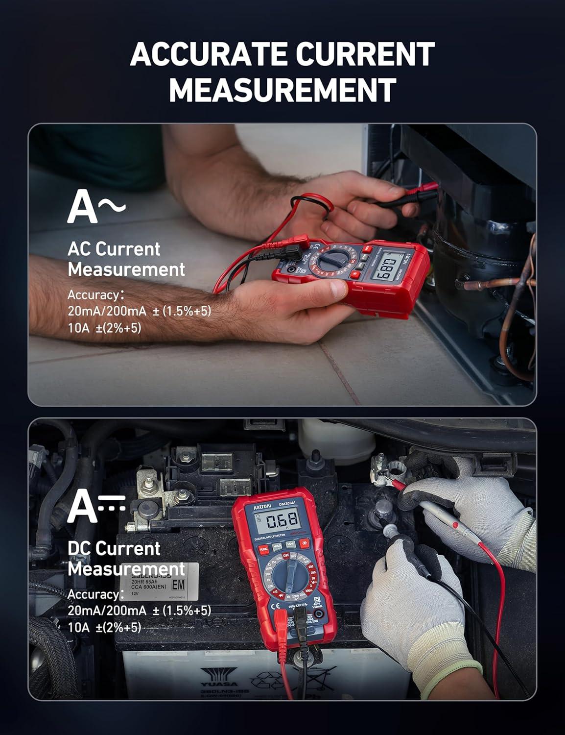 imageAstroAI Digital Multimeter Voltage Tester TRMS 2000 Counts Volt Meter Fast and Accurately Measures ACDC Voltage ampamp Current Resistance Diode Continuity and NCV DM200M