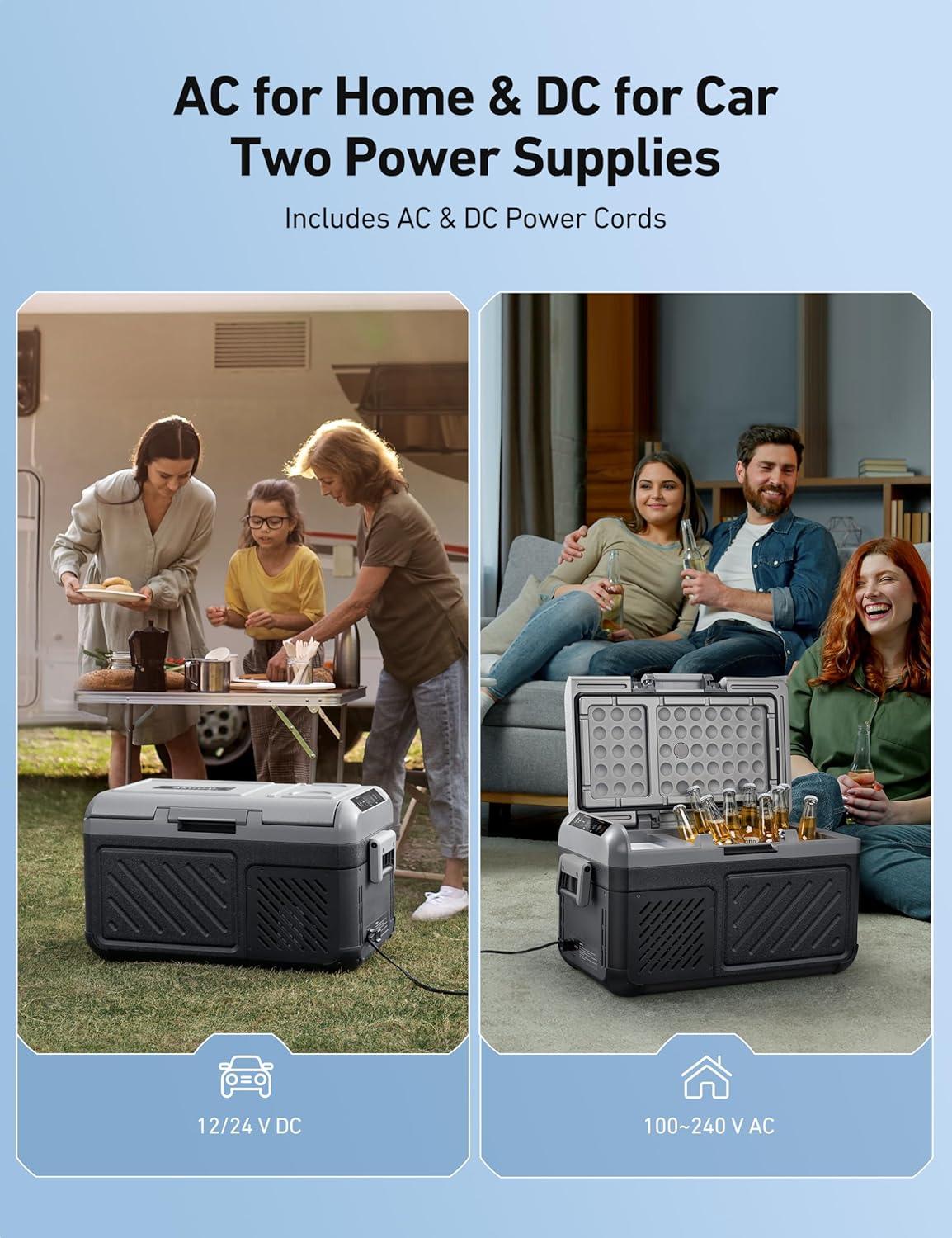 imageAstroAI Dual Zone 12V Car Refrigerator Separate Control Portable Freezer 20 Quart18L Camping Fridge with Reversible 2Way Door for Car RV Truck Van Boat for Camping Travel Fishing Outdoor