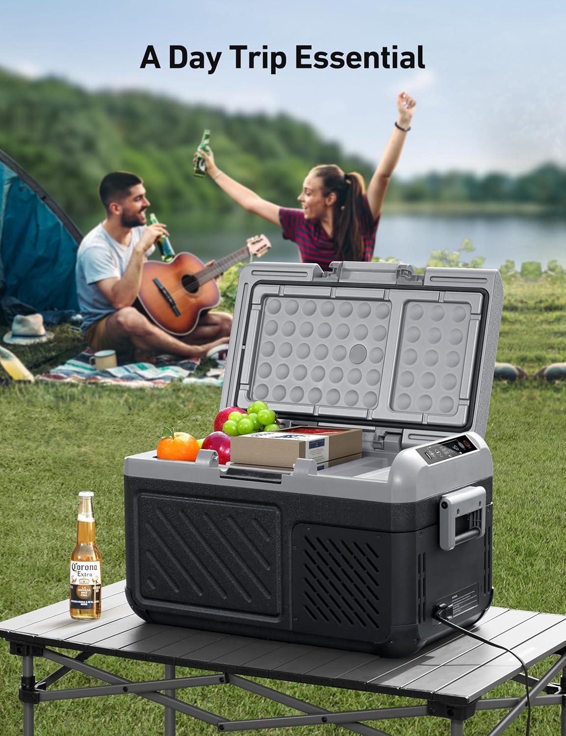 imageAstroAI Dual Zone 12V Car Refrigerator Separate Control Portable Freezer 20 Quart18L Camping Fridge with Reversible 2Way Door for Car RV Truck Van Boat for Camping Travel Fishing Outdoor
