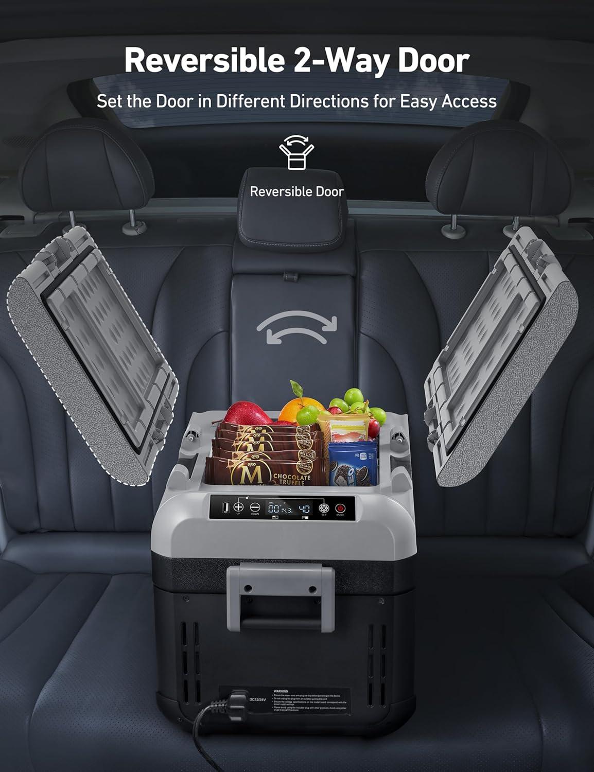 imageAstroAI Dual Zone 12V Car Refrigerator Separate Control Portable Freezer 20 Quart18L Camping Fridge with Reversible 2Way Door for Car RV Truck Van Boat for Camping Travel Fishing Outdoor