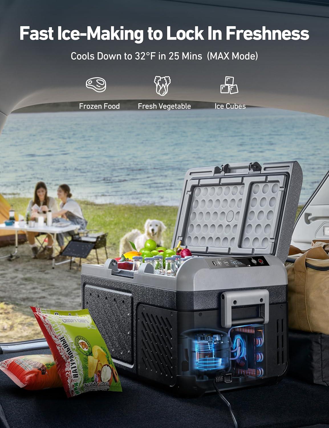 imageAstroAI Dual Zone 12V Car Refrigerator Separate Control Portable Freezer 20 Quart18L Camping Fridge with Reversible 2Way Door for Car RV Truck Van Boat for Camping Travel Fishing Outdoor