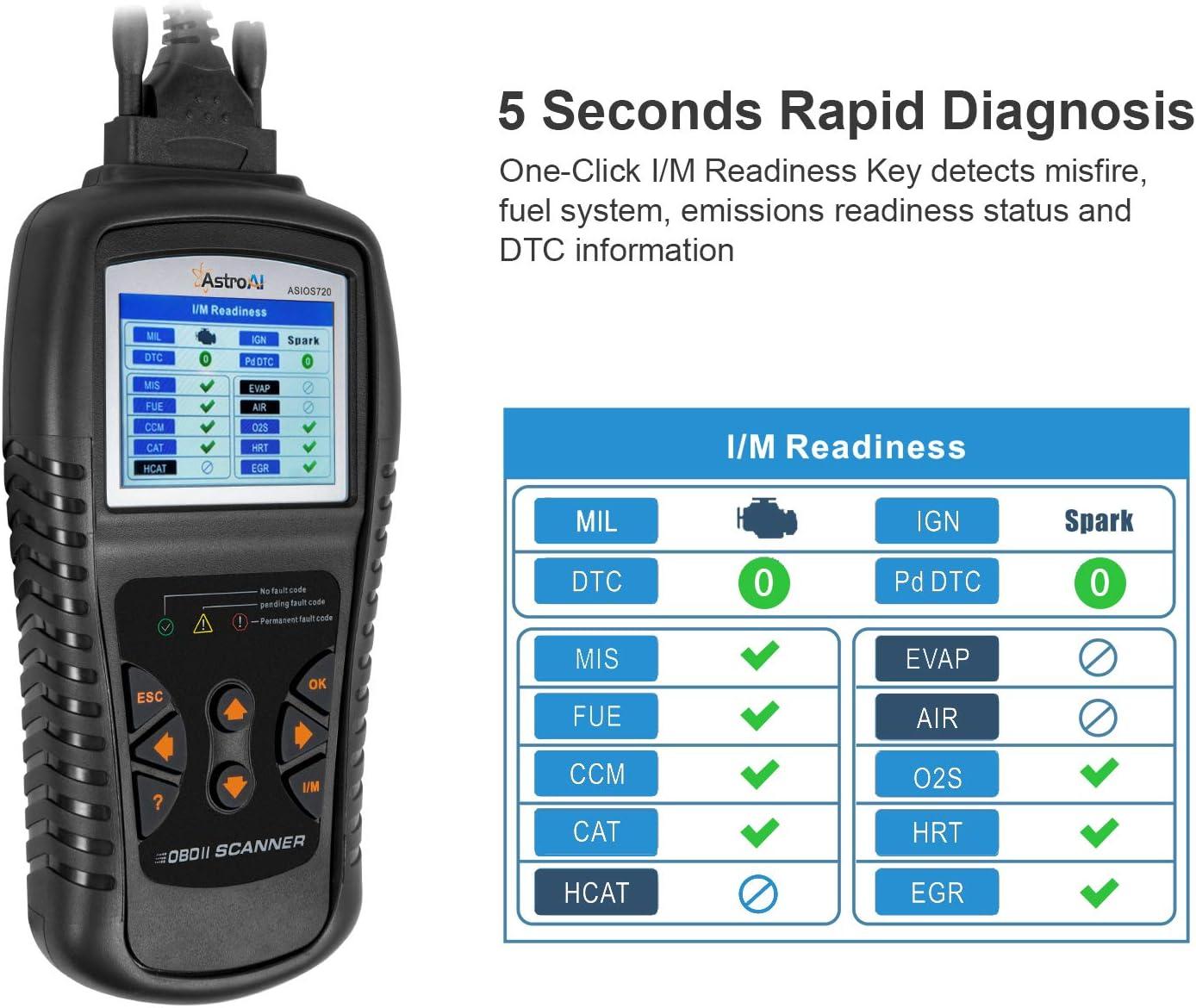 imageAstroAI Enhanced OBD2 Scanner OS720 Professional OBD II Auto Check Engine Code Reader Car Diagnostic Tool Automotive Vehicle Scanner Black