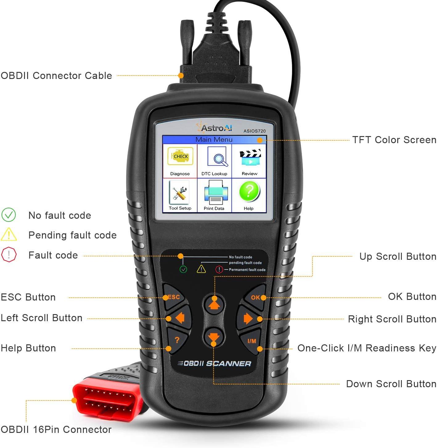 imageAstroAI Enhanced OBD2 Scanner OS720 Professional OBD II Auto Check Engine Code Reader Car Diagnostic Tool Automotive Vehicle Scanner Black