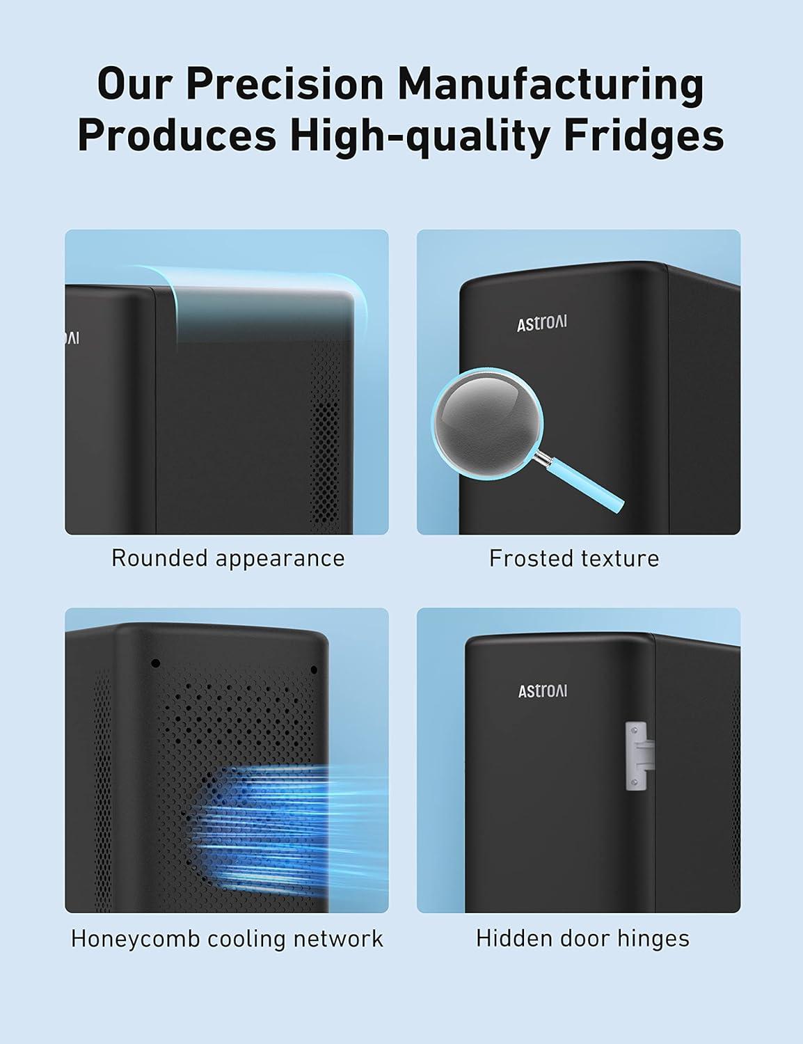 imageAstroAI Mini Fridge 20 Gen 6 Liter8 Cans Makeup Skincare Fridge 110V AC 12V DC Portable Thermoelectric Cooler and Warmer Little Tiny Fridge for Bedroom Cosmetics Dark Black