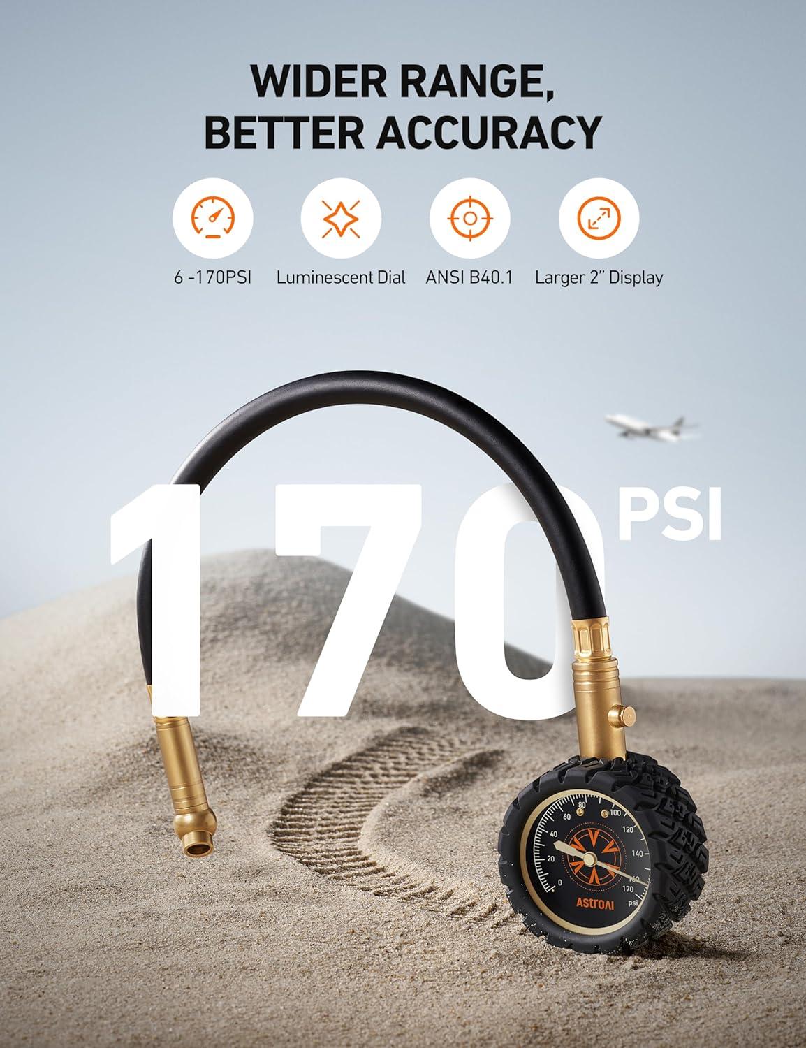 imageAstroAI Tire Pressure Gauge 6170 PSI Certified ANSI B4011 Accurate with Large 2quot Dial Easy to Read Compatible with Cars Trucks SUVs Motorcycles Bicycles with Schrader Valve