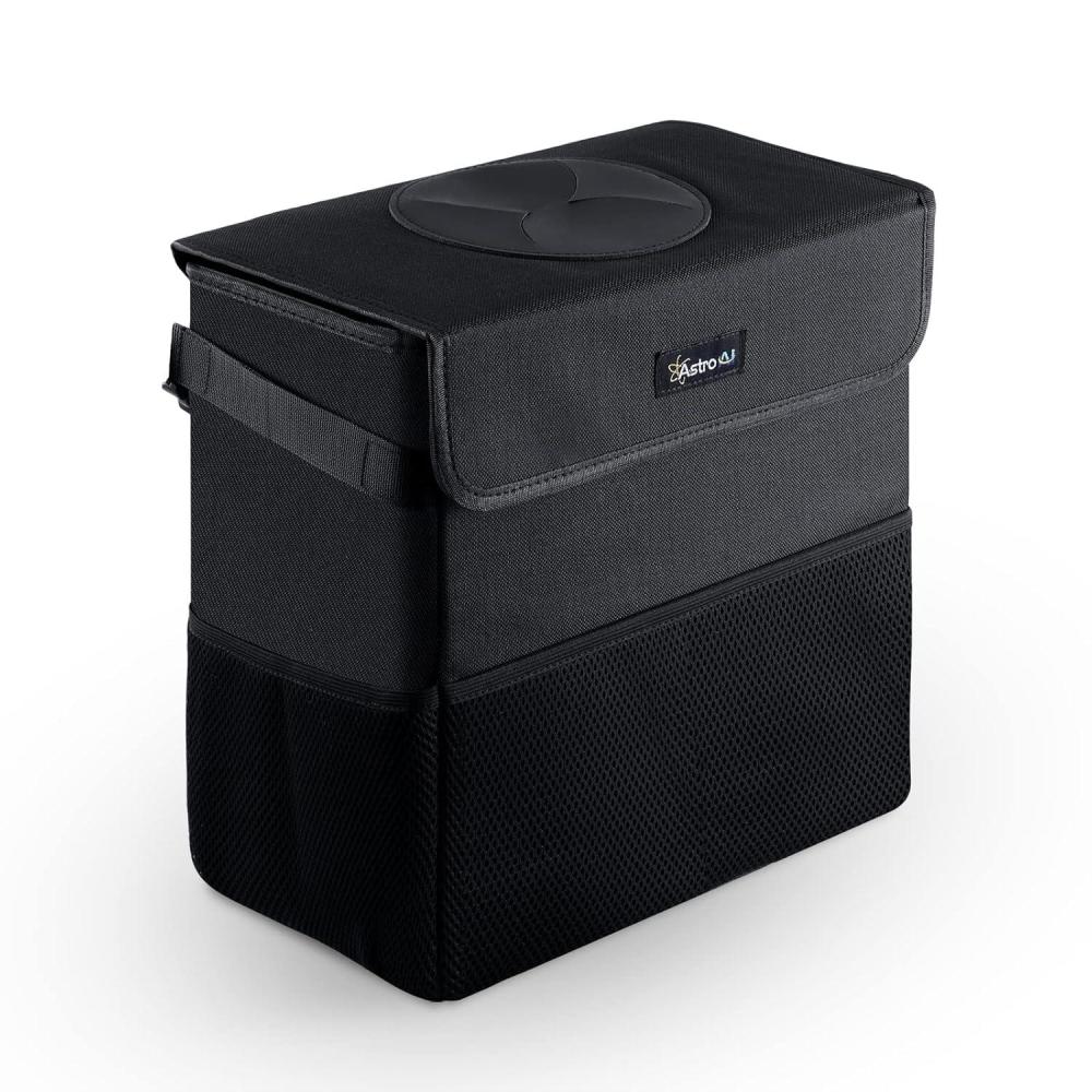 imageAstroAI Car Trash Can with Lid and Storage Pockets LeakProof Waterproof Car Garbage Can Large Opening Multipurpose Folding Trash Bin for CarLarge
