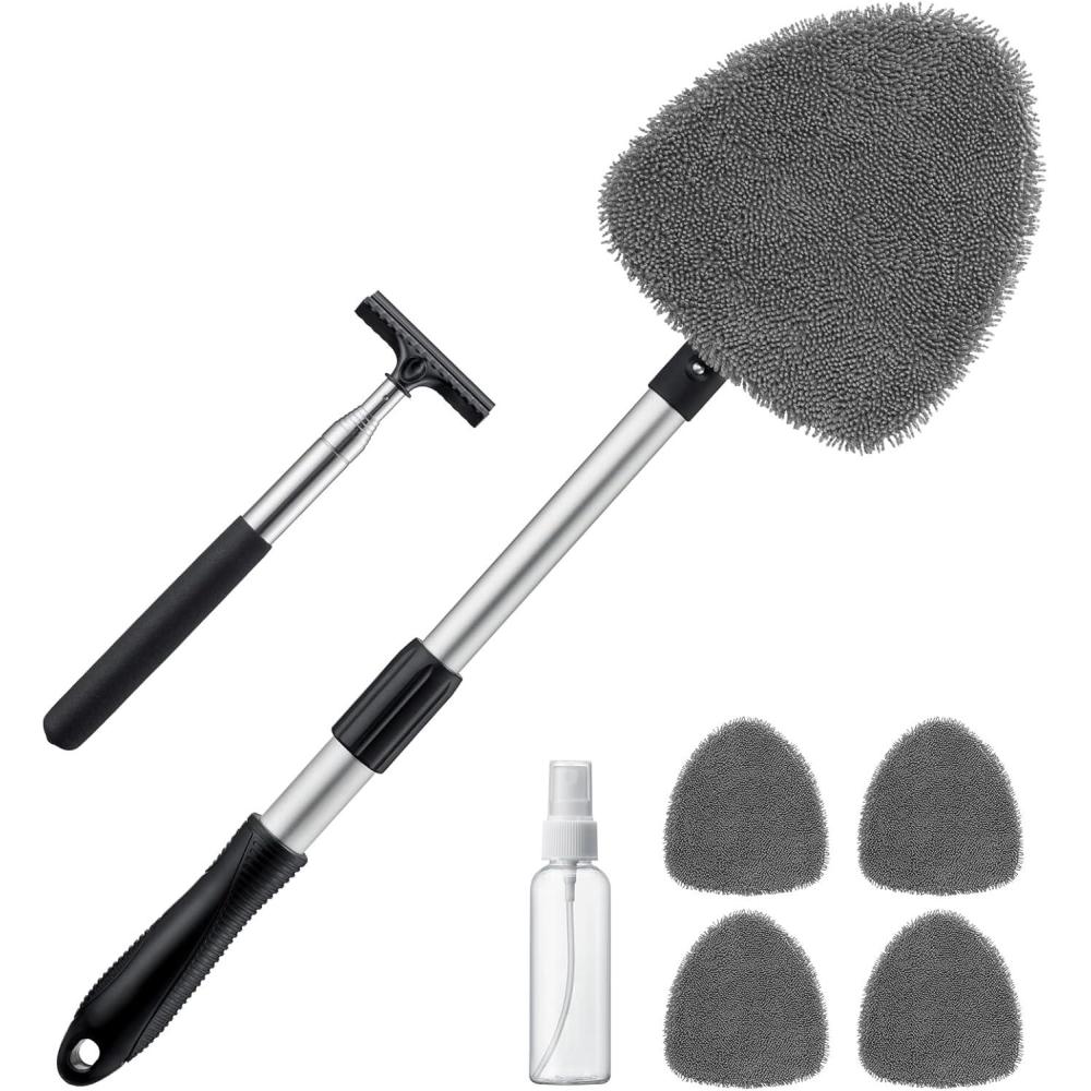 imageAstroAI Car Windshield Cleaner Tool Window Cleaning Kit with 39in Car Mirror Squeegee 4 Reusable Microfiber Pads and Extendable Handle BlueGray