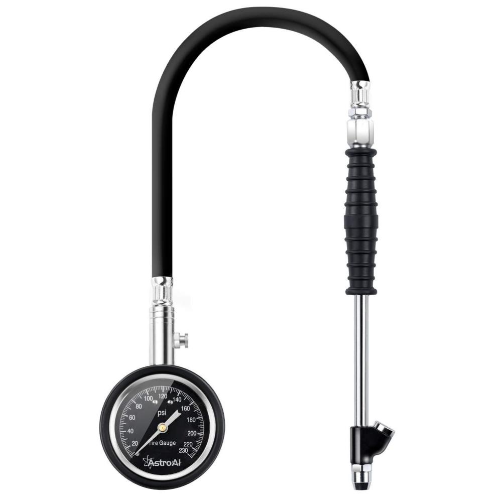 imageAstroAI Heavy Duty RV Tire Pressure Gauge 230 PSI Certified ANSI B401 Accurate with Large 25quot Easy Read Glow Dial Dual Head Stainless Steel Made for Car Truck Motorcycle