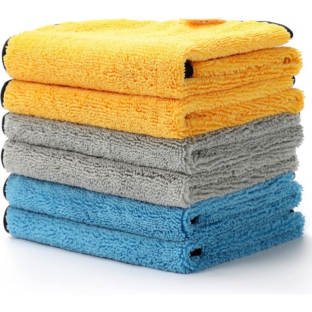 imageAstroAI Microfiber Towels for Cars 6Pack Absorbent and Reusable Microfiber Cleaning Cloth for CarDomestic Cleaning Yellow Blue Gray 16quot x 16quot