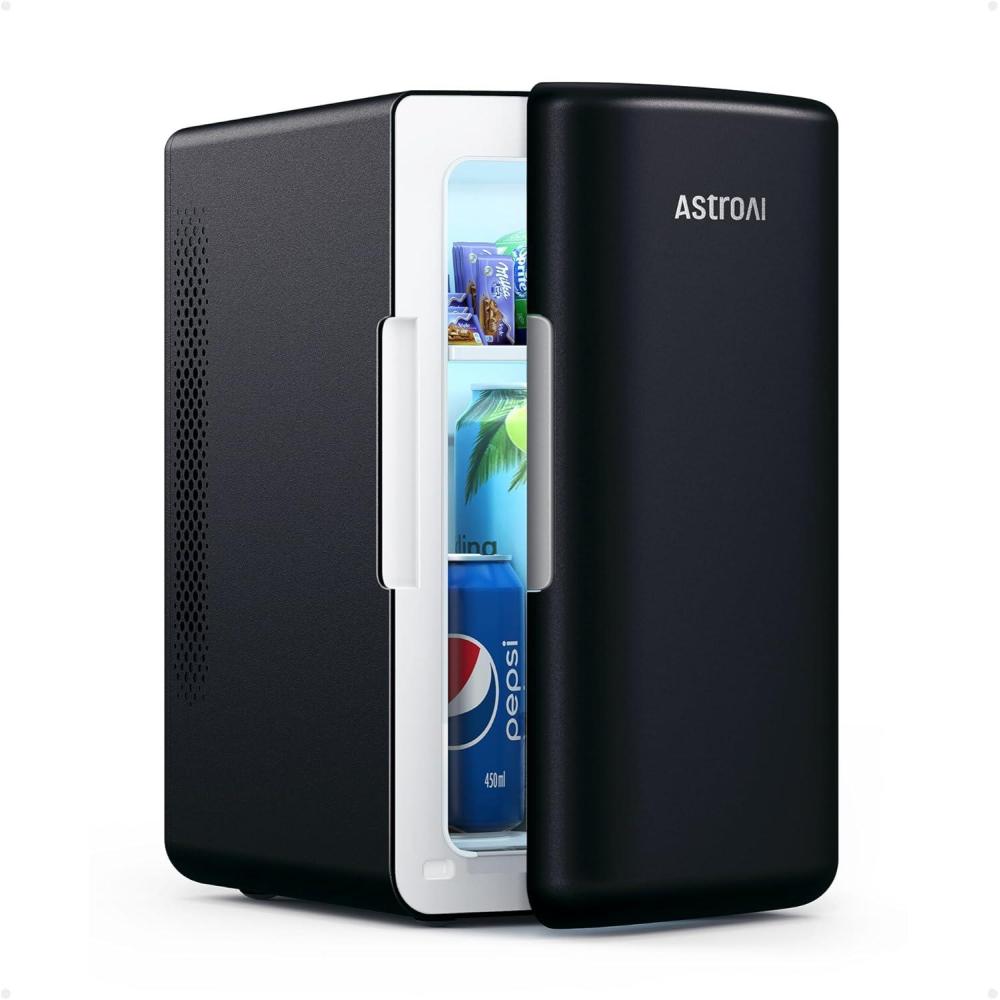 imageAstroAI Mini Fridge 20 Gen 6 Liter8 Cans Makeup Skincare Fridge 110V AC 12V DC Portable Thermoelectric Cooler and Warmer Little Tiny Fridge for Bedroom Cosmetics Dark Black