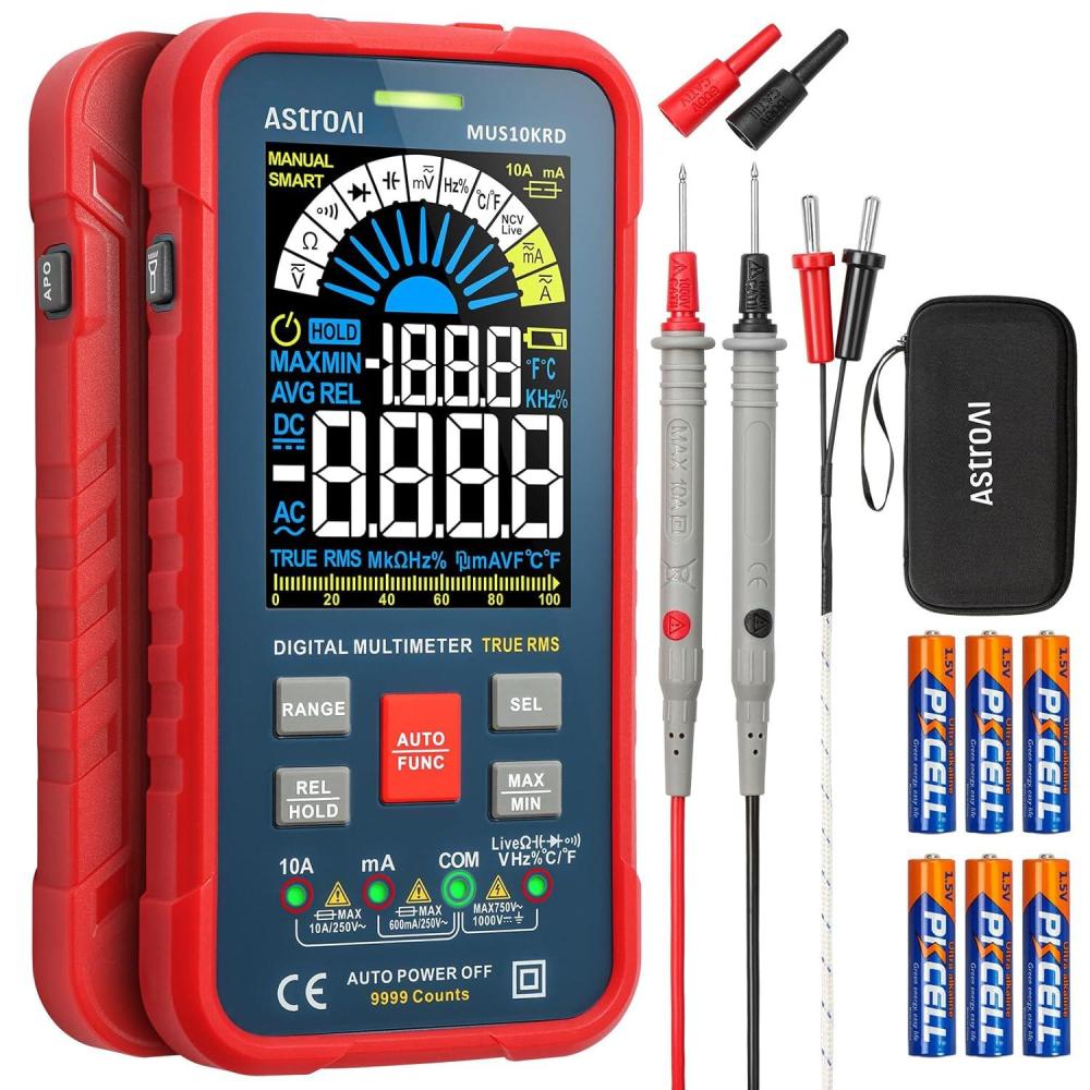 imageAstroAI Multimeter Tester 10000 Counts TRMS AutoRanging Color LCD Screen Digital Volt Meter Fast Accurately Measures Voltage Current Amp Resistance Continuity DutyCycle Capacitance Temperature