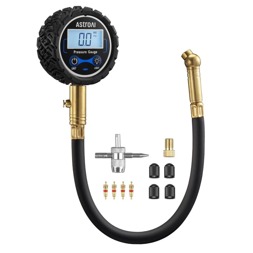 imageAstroAI Pro Digital Tire Pressure Gauge 3250PSI ANSI B407 Grade 2A 05 Tire Gauge for Tire Pressure Solid Brass with Rubber Hose Air Bleeder Valve and Backlit LED Car Accessories Blue