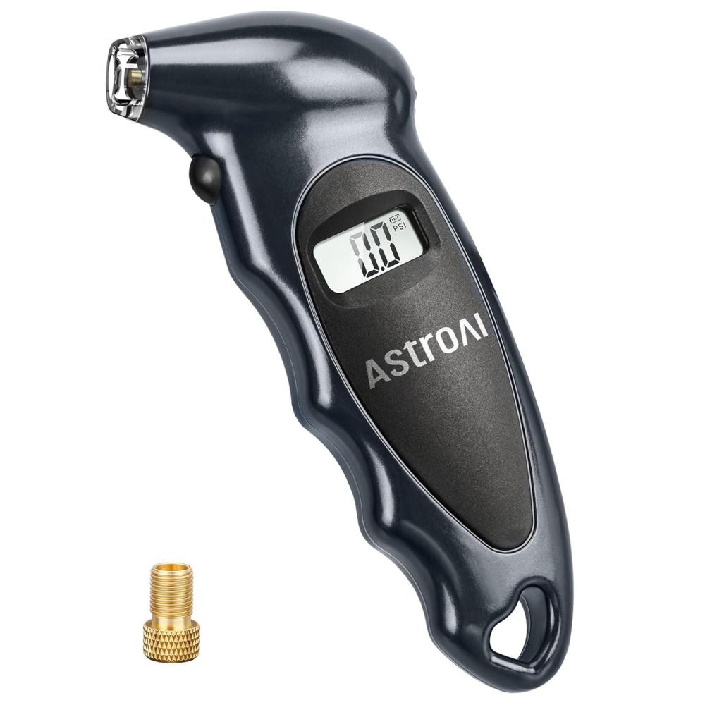 imageAstroAI Tire Pressure Gauge Digital 0150PSI Accurate in 01 Increments 4 Units Stocking Stuffers for Car Truck Bicycle with Backlight LCD and Presta Valve Adaptor Sliver 2 PackGray