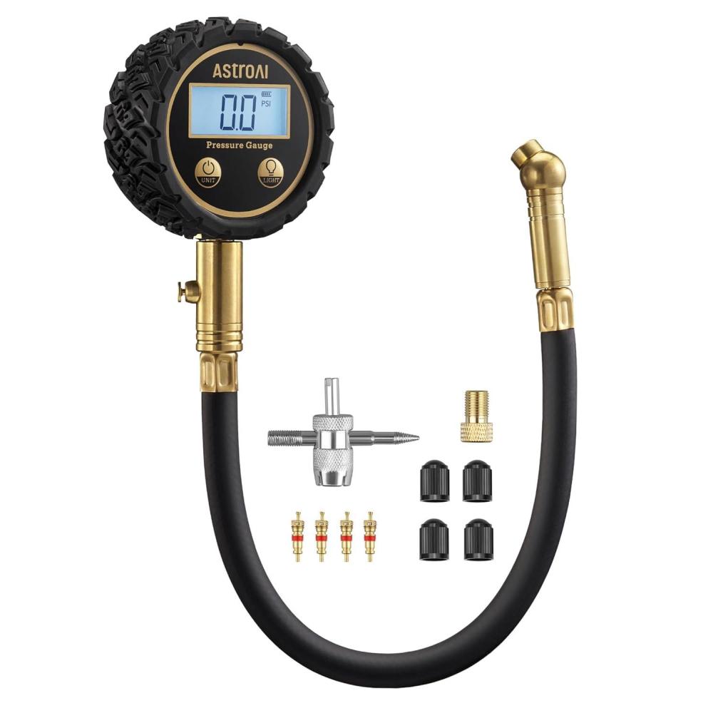 imageAstroAI Tire Pressure Gauge for Cars with Backlit LED Solid Brass with Rubber Hose Air Bleeder Valve ANSI B407 Grade 2A05 3250PSI3250PSI