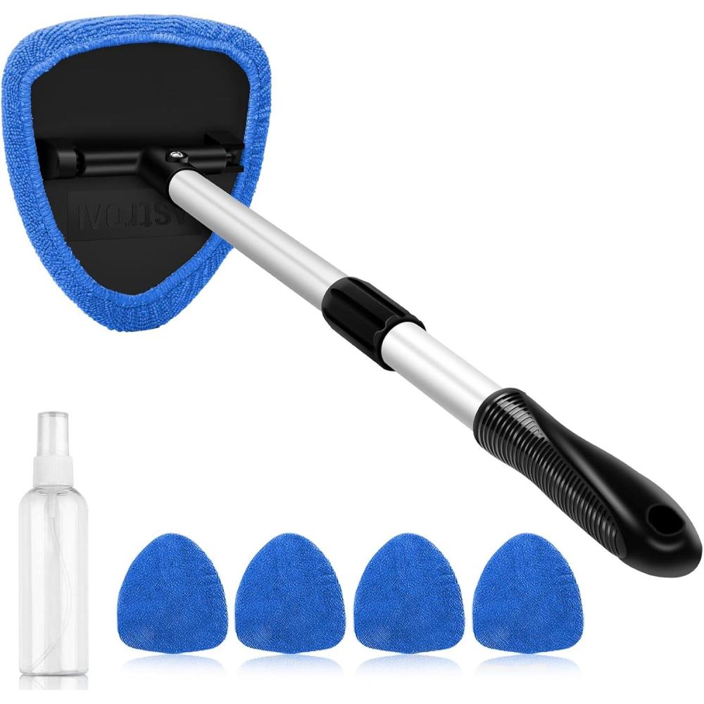 imageAstroAI Windshield Cleaner Tool Car Interior Detailing Cleaning Kit with Extendable Handle and 4 Upgraded HighDensity Reusable Microfiber Pads Auto Glass Wiper Brush Kit for Cars Blue 159in21inBlue