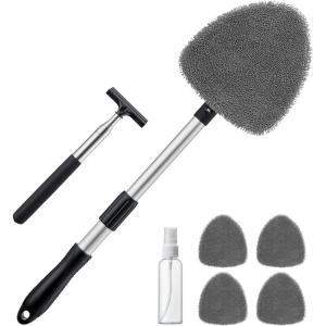 AstroAI Car Windshield Cleaner Tool, Window Cleaning Kit with 39in Car Mirror Squeegee, 4 Reusable Microfiber Pads and Extendable Handle, Blue(Gray)