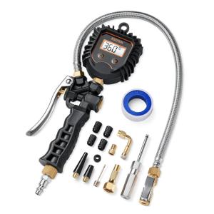 AstroAI Digital Tire Pressure Gauge, Heavy Duty Tire Inflator Gauge 250PSI Air Chuck Compressor Accessories with Stainless Braided Hose, Rotatable Dial&Quick Connect Coupler for Truck/RV/SUV(Standard)