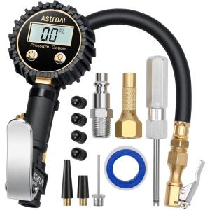 AstroAI Digital Tire Pressure Gauge with Inflator(3-250 PSI 0.1 for Display Resolution), Heavy Duty Air Chuck and Compressor Accessories with Rubber Hose and Quick Connect Coupler, Blue(white)