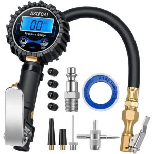 AstroAI Digital Tire Pressure Gauge with Inflator(3-250 PSI 0.1 for Display Resolution), Heavy Duty Air Chuck and Compressor Accessories with Rubber Hose and Quick Connect Coupler, Blue(Blue)