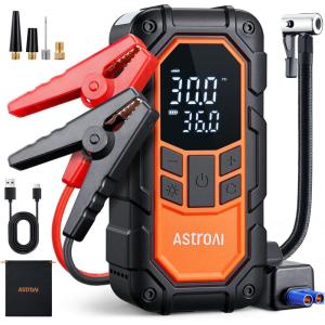 AstroAI Portable Jump Starter with Air Compressor 150PSI, 2500A Car Battery Jump Starter Pack Up to 7.5L Gas & 5.0L Diesel Engine, UL Certified, 12V Jump Box Car Battery with LCD Display, Lights(1500A-Orange)