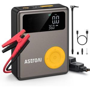 AstroAI Portable Jump Starter with Air Compressor 150PSI, 2500A Car Battery Jump Starter Pack Up to 7.5L Gas & 5.0L Diesel Engine, UL Certified, 12V Jump Box Car Battery with LCD Display, Lights(1750A-Silver)