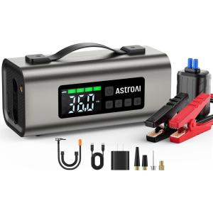AstroAI Portable Jump Starter with Air Compressor 150PSI, 2500A Car Battery Jump Starter Pack Up to 7.5L Gas & 5.0L Diesel Engine, UL Certified, 12V Jump Box Car Battery with LCD Display, Lights(Grey)