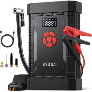 AstroAI Portable Jump Starter with Air Compressor 150PSI, 2500A Car Battery Jump Starter Pack Up to 7.5L Gas & 5.0L Diesel Engine, UL Certified, 12V Jump Box Car Battery with LCD Display, Lights(4000A-Red)