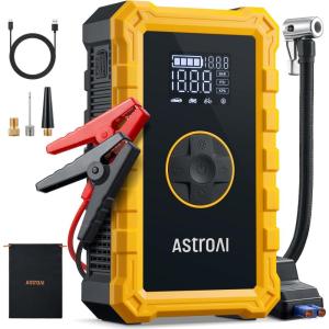 AstroAI Portable Jump Starter with Air Compressor 150PSI, 2500A Car Battery Jump Starter Pack Up to 7.5L Gas & 5.0L Diesel Engine, UL Certified, 12V Jump Box Car Battery with LCD Display, Lights(3000A-Yellow)