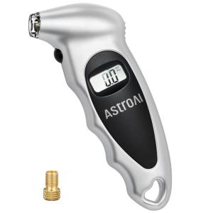 AstroAI Tire Pressure Gauge Digital 0-150PSI (Accurate in 0.1 Increments), 4 Units Stocking Stuffers for Car Truck Bicycle with Backlight LCD and Presta Valve Adaptor, Sliver (2 Pack)(Silver)
