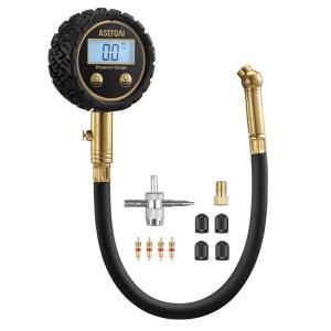 AstroAI Tire Pressure Gauge for Cars with Backlit LED, Solid Brass with Rubber Hose, Air Bleeder Valve, ANSI B40.7 Grade 2A(±0.5%), 3-250PSI(3-250PSI)