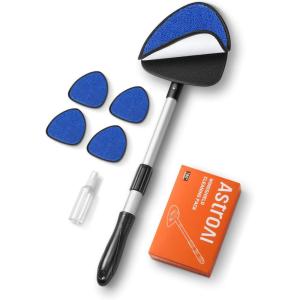 AstroAI Windshield Cleaner Tool, Car Window Cleaner with 4 Upgraded Microfiber Pads, 1 Spray Bottle, 180° Rotatable and Extendable Handle, Effortless Installation