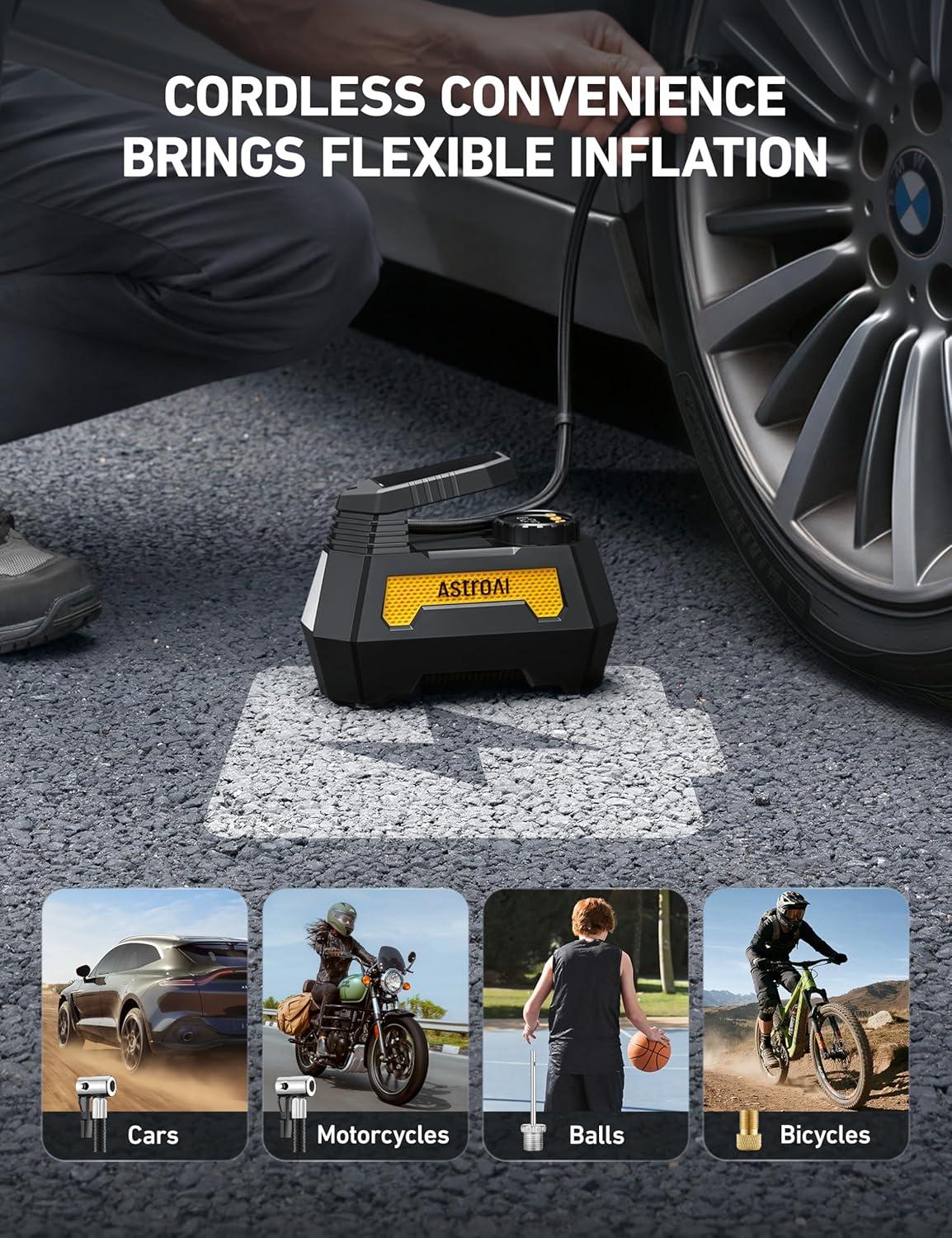 image:imageAstroAI H2 Pro Tire Inflator Portable Air Compressor Fully Upgraded Air Pump with DC 12VBattery Dual Power Supplies Digital Pressure Gauge Fast Inflation Pump for Cars Motorcycles Bikes Gift YellowYellow