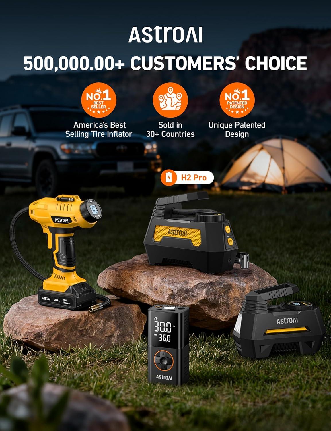 image:imageAstroAI H2 Pro Tire Inflator Portable Air Compressor Fully Upgraded Air Pump with DC 12VBattery Dual Power Supplies Digital Pressure Gauge Fast Inflation Pump for Cars Motorcycles Bikes Gift YellowYellow