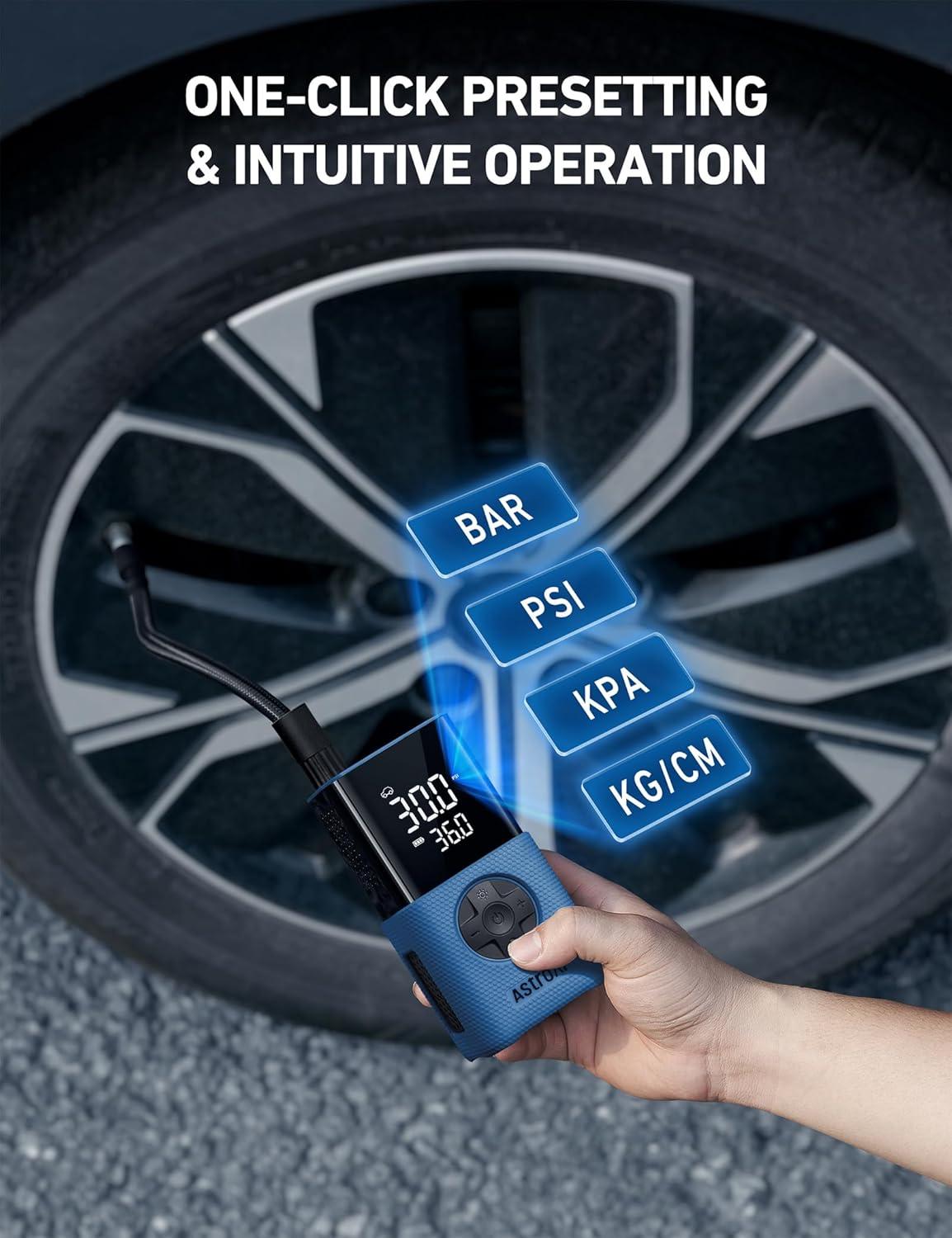 image:imageAstroAI Tire Inflator L7S Portable Air Compressor Cordless Bike Pump with Digital Dual Values Display 150 PSI Car Tires Pump with LED Lights Air Pump for Cars Motorcycles Bikes Balls BlueBlue